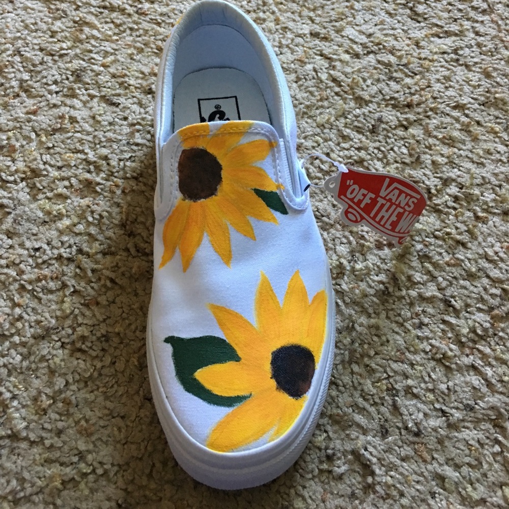 Brand New Slip On Vans - Hand Painted Sunflowers